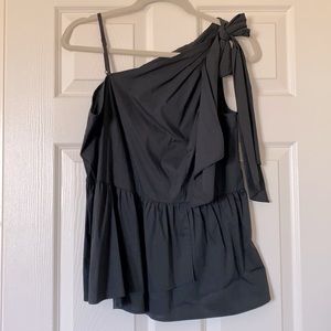 Black asymmetrical top with tie sleeve